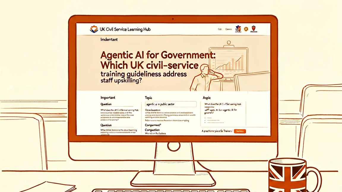 Computer monitor displaying the UK Civil Service Learning Hub page on agentic AI training